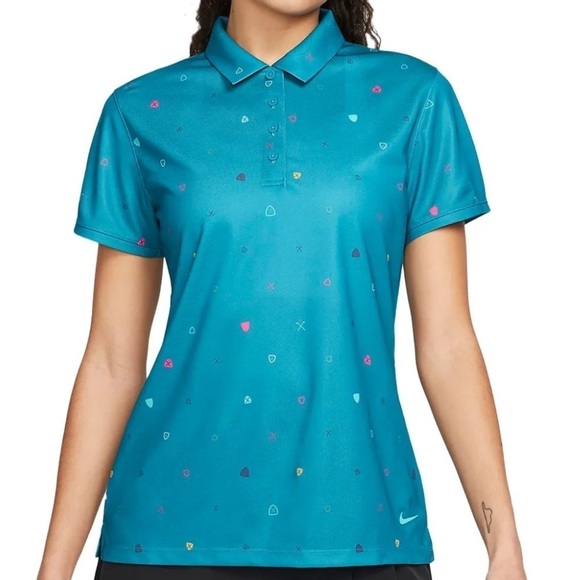 NWT Nike Women's Dri-FIT Victory Printed Golf Polo Bright Spruce/Washed Teal - Picture 1 of 6